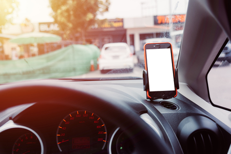 Holder car mobile phone gps navigation map blank white screenの写真素材