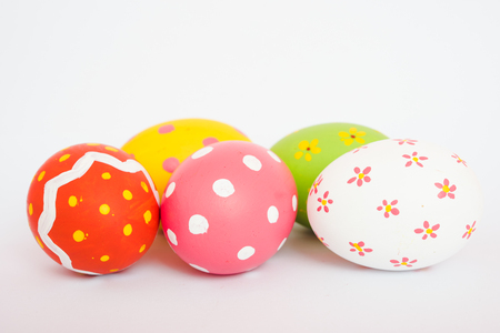 Beautiful Easter Group egg multicolor isolate on white background, Easter day conceptの写真素材