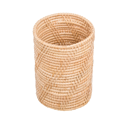 Wood basket wicker wooden in handmade 45 degree view isolate on white backgroundの写真素材