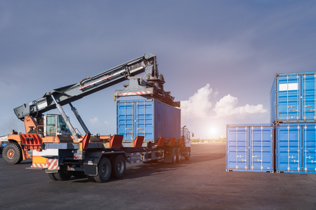 Cargo forklift handling container loading box export industrialの写真素材