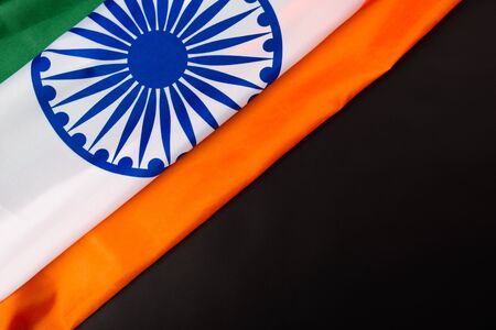 Indian republic day, flat lay top view, Indian flag on black background with copy space for your textの写真素材