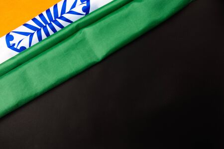 Indian republic day, flat lay top view, Indian flag on black background with copy space for your textの写真素材