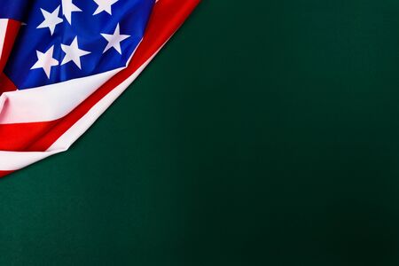 President's Day Concept, flat lay top view, America Flag on Olive green background with copy space...