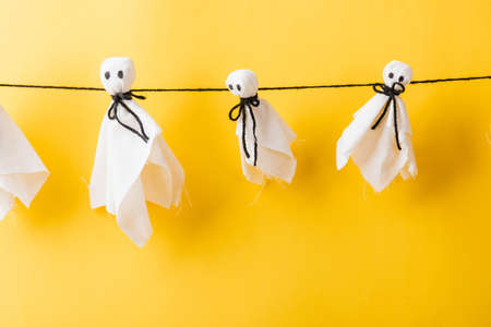 Funny Halloween day decoration party, Full body of baby cute white ghost crafts scary face hanging,...
