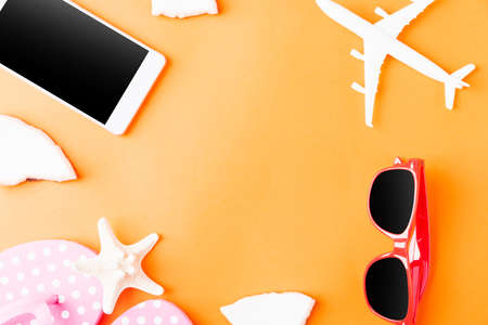 Happy coconuts day concept, fresh coconut, and summer accessories (model plane, sunglasses,...