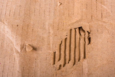 Top view of torn edges corrugated brown cardboard sheet of paper texture or background flat lay,...