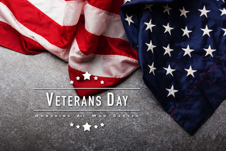 Close up America United States flag, military-patriotic symbolizing, studio shot on concrete board...