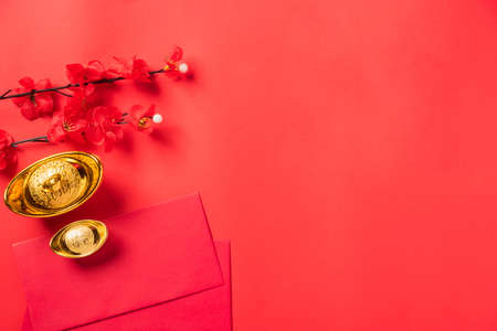 Chinese new year festival, Top view flat lay happy chinese new year or lunar new year decorations...