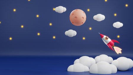 Rocket launch have smoke in the sky galaxy flying to moon over clouds, Concept of business product...