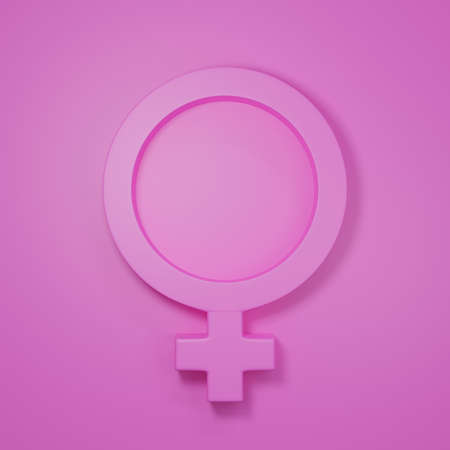 Gender symbols with heads of Female. World Sexual Health Day Concept, Gender Sex Icon pink symbol isolated on pink background, 3D rendering illustrationの写真素材