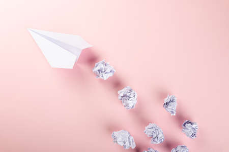 Paper plane letter document message. Top view mock up design of airplane travel, education or...