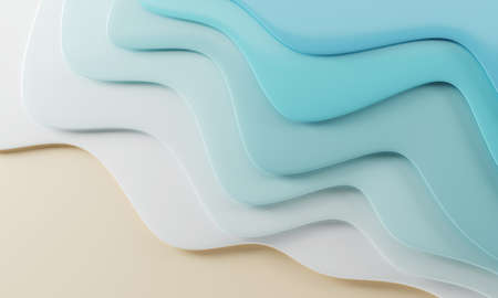 Paper cut water wave shapes style sea pattern, Modern origami design template, World Oceans Day, Abstract blue background texture 3D rendering illustrationの写真素材