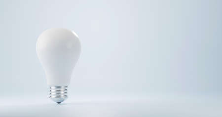 White light bulb on bright isolated on blue pastel colors background, bright idea symbol, electric...