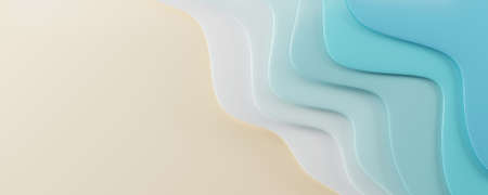 Paper cut water wave shapes style sea pattern, Modern origami design template, World Oceans Day, Abstract blue background texture 3D rendering illustrationの写真素材