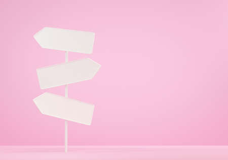 Sign directions blank road signs four arrows pointing different directions choice on pink...