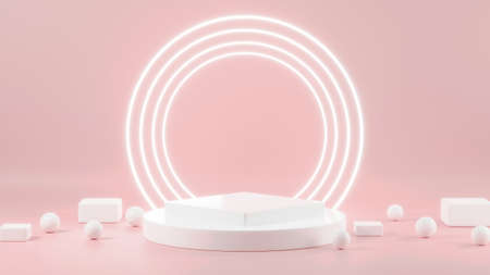 Scene podium stand minimal, Pedestal for platform stand product display presentation on pink pastel...