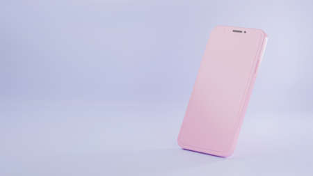 Smartphone golden model mock up pink color, Minimal mobile phone isolated on blue background, 3D rendering illustrationの写真素材