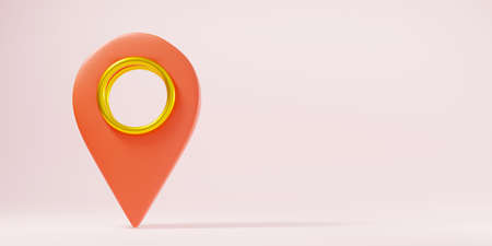 Map pinpoint symbol place location design style modern icon on pink background, red pin pointer GPS symbol, navigation marker sign design style modern, 3D rendering illustrationの写真素材
