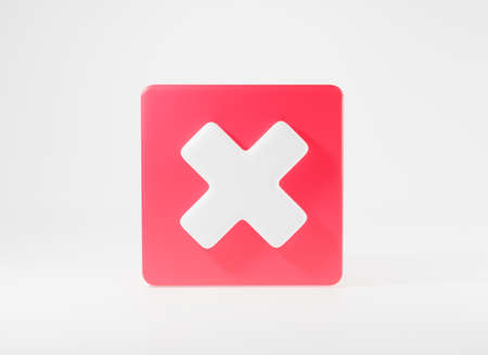 Red cross mark symbols icon element. Symbol No or X shape button for correct sign in square not approved, Simple mark graphic design on white background, stop symbol, 3D rendering illustrationの素材 [FY310175637281]