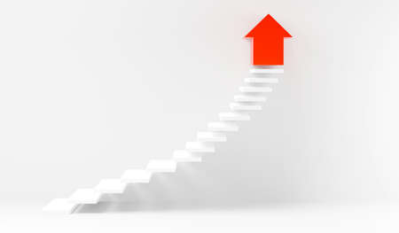 Stairs step up going success upward on interior white wall, Business growth, minimal modern graphic...