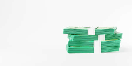 Dollar currency banknote green stack, cash money bills icon isolated on white background, Banking finance investment, web element design, 3D rendering illustrationの写真素材