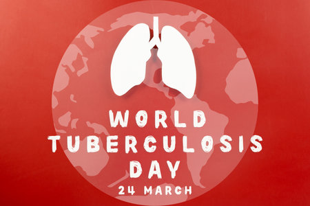 World tuberculosis day. Lungs paper cutting symbol on red background, copy space, concept of world TB day, banner background, respiratory diseases, lung cancer awareness, Paper Art, 24 Marchの写真素材