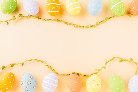 Colorful easter eggs isolated on pastel background with copy space, Funny decoration, Creative...