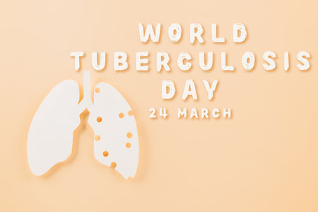 World tuberculosis day. Top view Lungs paper decorative symbol on pastel background, copy space, concept of world TB day, no tobacco, Medical and healthcare, lung cancer awareness, 24 Marchの写真素材