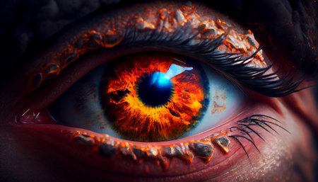 Close up lava inside red eye macro, Generative AIの素材