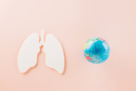 World tuberculosis day. Lungs paper cutting symbol on pink background, copy space, concept of world TB day, banner background, respiratory diseases, lung cancer awareness, Paper Art, 24 Marchの写真素材