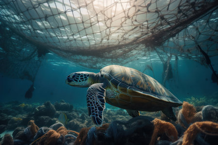 A stunning turtle in its natural environment, a symbol of the beauty and resilience of marine life. The image highlights the need for environmental conservation. AI Generative.の素材