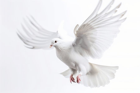 A majestic white bird soaring through the air with its wings spread wide, showcasing the beauty of wildlife in motion. AI Generative.の素材