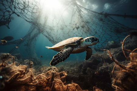 Beautiful turtle in its natural environment, swimming freely in the ocean. The image highlights the importance of preserving marine life and protecting the delicate ecosystem. AI Generative.の素材
