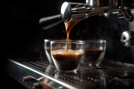 Stylish coffee appliance brewing a rich and flavorful cup of coffee, with its stainless-steel body adding a touch of elegance to your kitchen. AI Generativeの素材