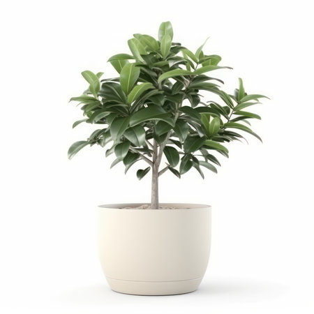 Contemporary indoor gardening made easy with this potted plant against a clean white background. Pure and simple aesthetics. AI Generative.の素材
