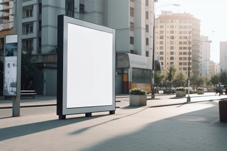 An empty advertising billboard on a busy urban street provides a powerful marketing opportunity for your brand. Use this blank mock-up to showcase your creativity and generate buzz. AI Generative.の素材