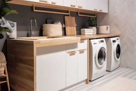 Convenient and efficient laundry experience with modern washing and drying appliances, AI Generative.の素材