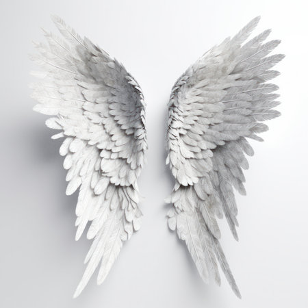 Isolated angelic wings in pure white, a symbol of purity and divinity. AI Generativeの素材