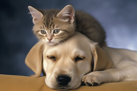 Different but inseparable a cat and dog share a unique bond of love and trust. AI Generative.の素材