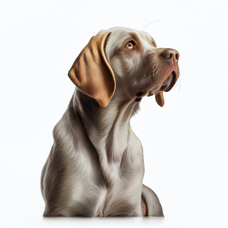 Loyal canine friend rests peacefully against a white background, showcasing its serene nature. This portrait exudes calmness and tranquility. AI Generative.の素材