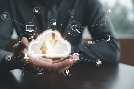 Technology and big data driving digital transformation management and business process strategy. Customer service management and automation for a new era of efficiencyの写真素材