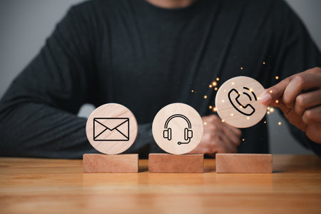 Website page contact us or e-mail marketing concept. Customer support hotline and people connection....
