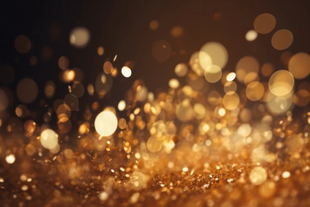 A glitter grunge background with abstract Twinkly Lights and golden dust. Bright pattern for festive celebration and luxury party. AI Generative.の素材