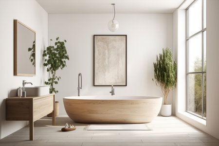 Experience the ultimate in comfort and design in a luxurious bathroom with a spacious tub and an elegant sink. A perfect blend of form and function. AI Generativeの素材