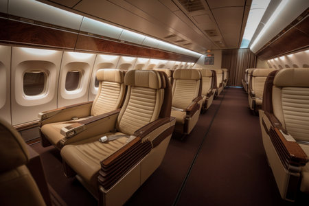 Airline cabin with spacious seats, entertainment options, and safety features for a pleasant flight Generative AIの素材