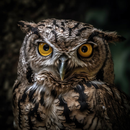 An avian wonder, an owl perched on a woodland floor, a master hunter in its natural environment. AI Generative.の素材