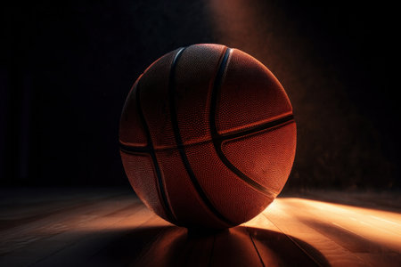 A basketball game with two teams competing on a hardwood court surface with a parquet texture. AI Generative.の素材