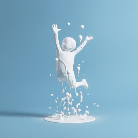Creative high-speed photography captures the contrast of white liquid splashing against a vibrant blue background, creating an explosion of vibrancy and freshness. AI Generativeの素材