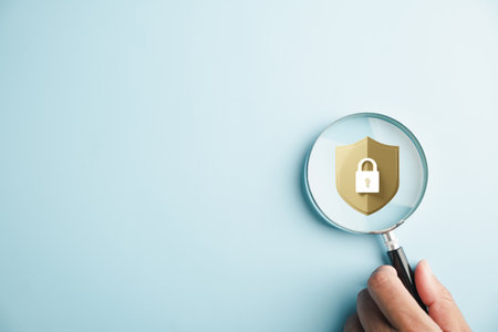 Exploring cybersecurity and privacy concepts for data protection. Magnifying glass uncovers security...