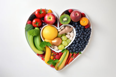 Fresh, delicious, and full of life-giving nutrients, this heart-shaped platter of produce is a work of art. AI Generativeの素材